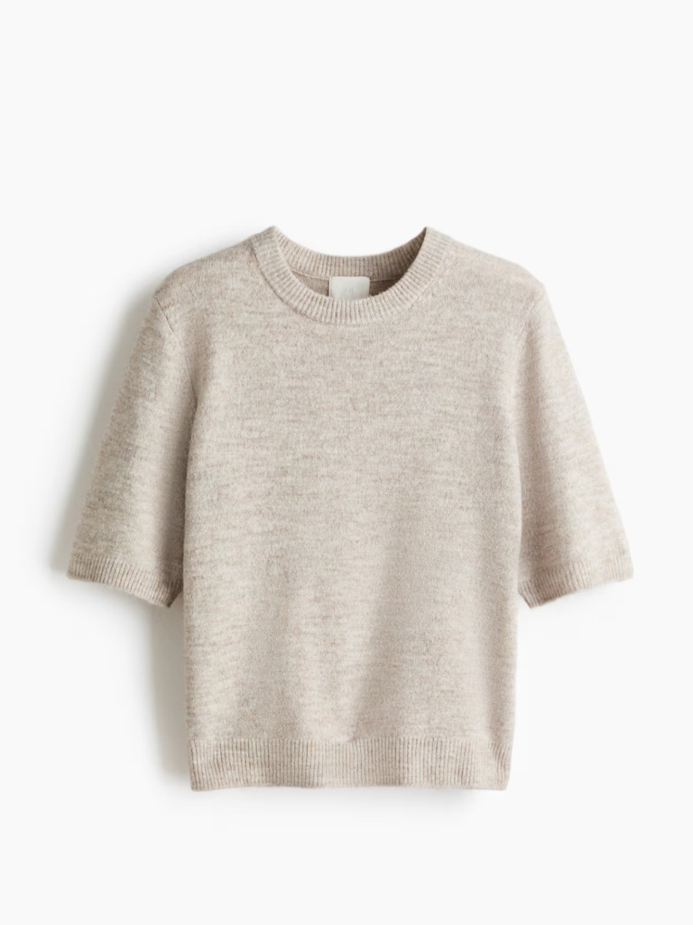 H&M Short-Sleeve Crew Sweater in Light Beige